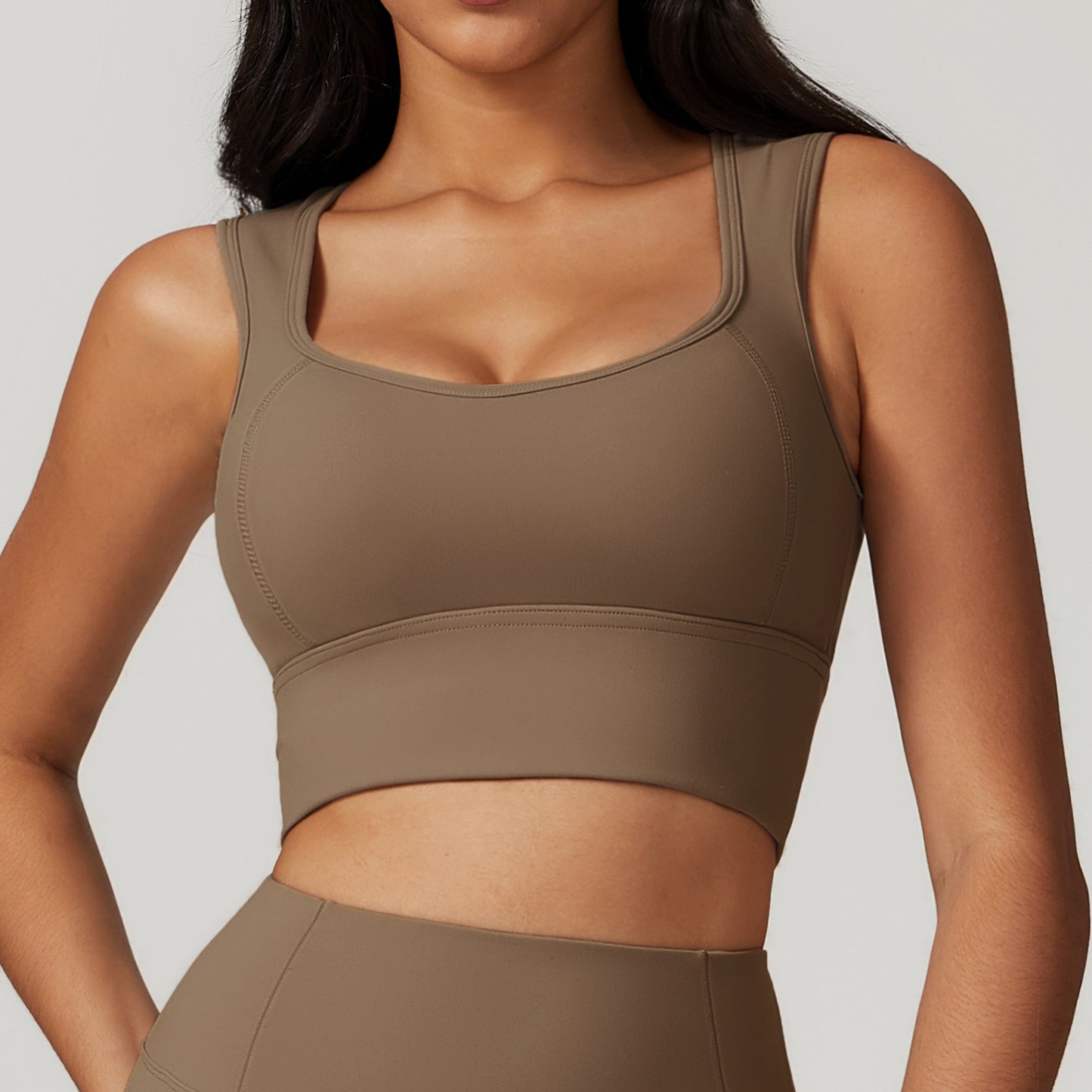 Brushed Nylon Sports Bra with Moderate Support - Fixed Strap Design