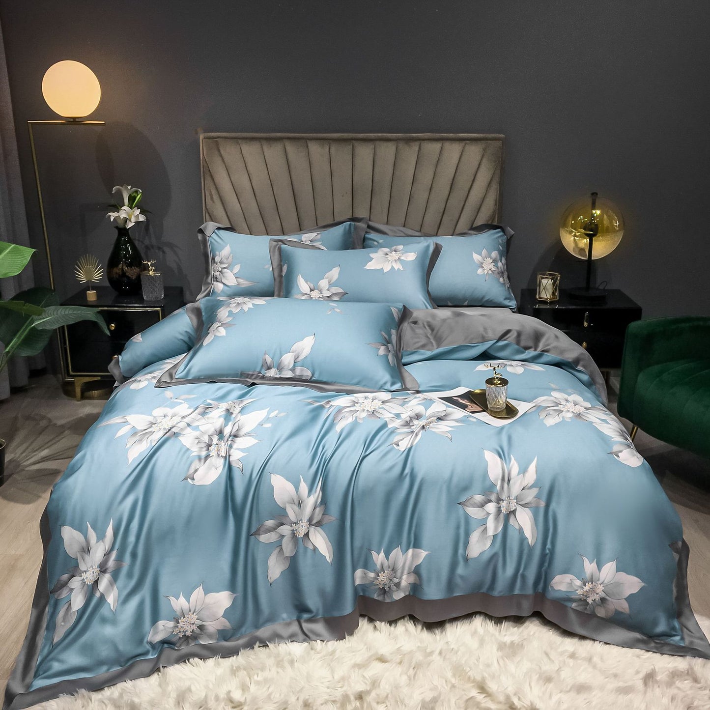 Double-Sided Ice Silk 4-Piece Bedding Set - Tencel Reactive Printed with Quilt Cover, Sheet, and 2 Pillowcases