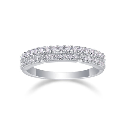 Moissanite Sterling Silver Ring - Platinum Plated Wedding Band