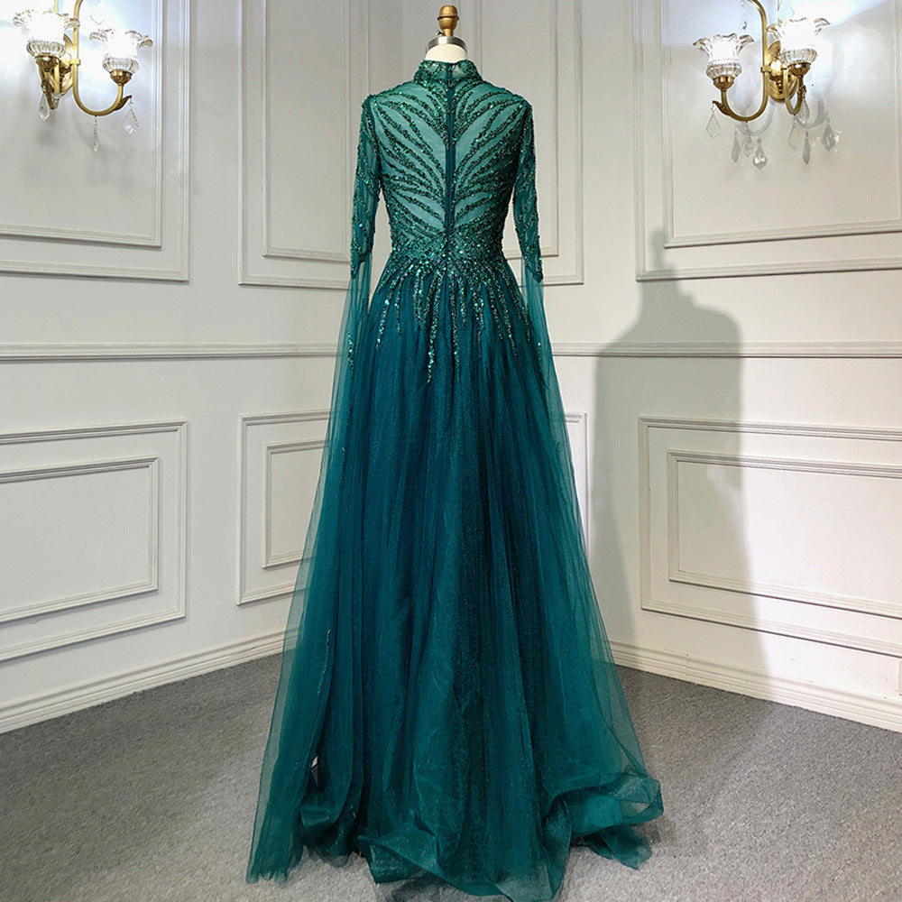 Elegant Organza Dress - Long Sleeve Mid-Waist Formal Gown for Special Occasions