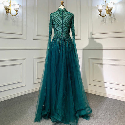 Elegant Organza Dress - Long Sleeve Mid-Waist Formal Gown for Special Occasions