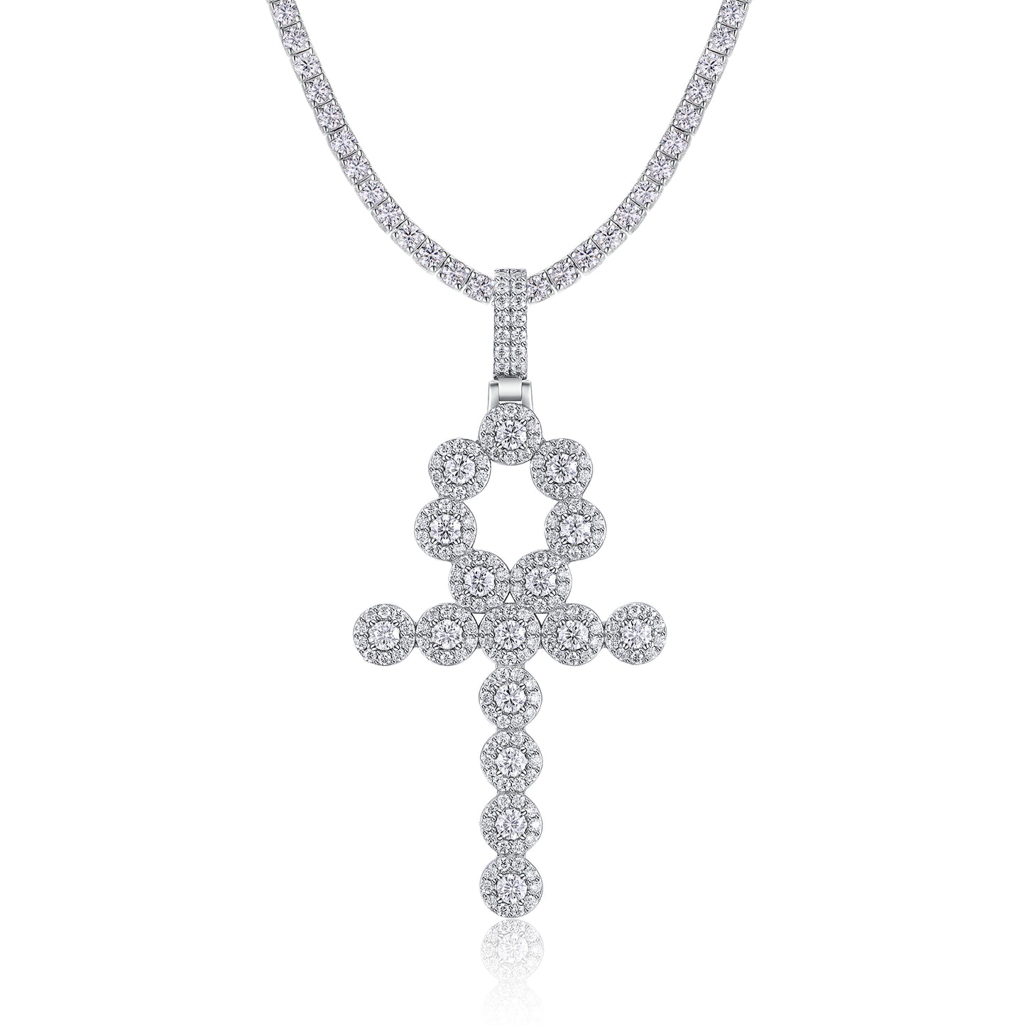 Moissanite Key Pendant Necklace Set - S925 Sterling Silver Platinum Plated