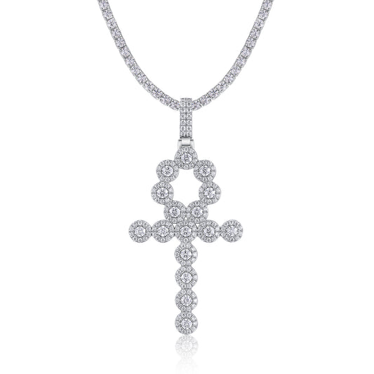 Moissanite Key Pendant Necklace Set - S925 Sterling Silver Platinum Plated