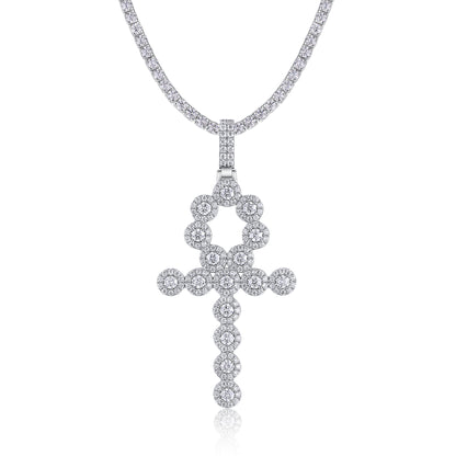 Moissanite Key Pendant Necklace Set - S925 Sterling Silver Platinum Plated