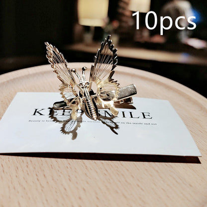 Moving Butterfly Hairpin Headdress - Alloy with White Crystal Electroplating