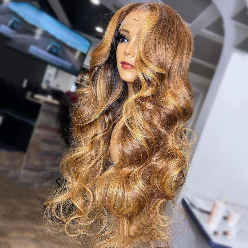 Honey Blonde Body Wave Lace Front Wig - Pre-Plucked with Highlights