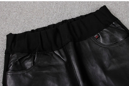 Stitching Stretch Pencil Pants - Women's Sheepskin Leather Trousers