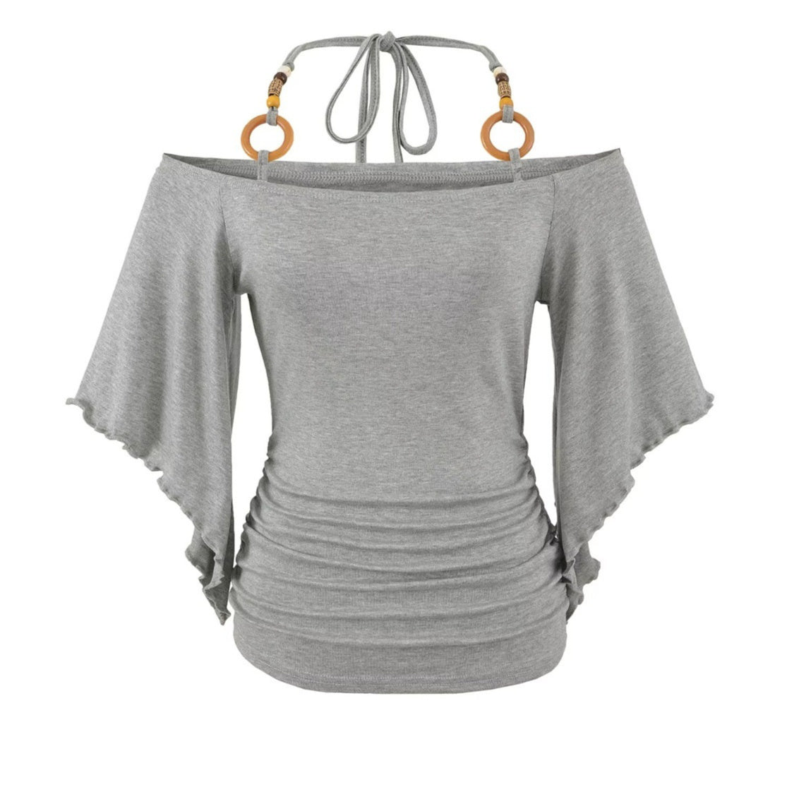 Women's Halter Neck Batwing Sleeve Top - Retro Beaded Style