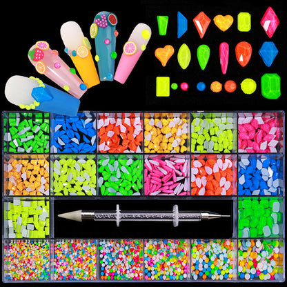 21-Grid Nail Rhinestone Decoration Set - Flat Glass Acrylic Nail Art Jewelry