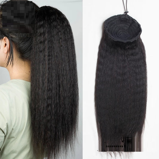 Ladies Bandage Real Hair Ponytail - Hand-Woven Human Hair Piece Extension