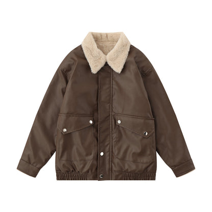 Women's Oversized PU Leather Motorcycle Jacket - Street Style Casual Biker Coat