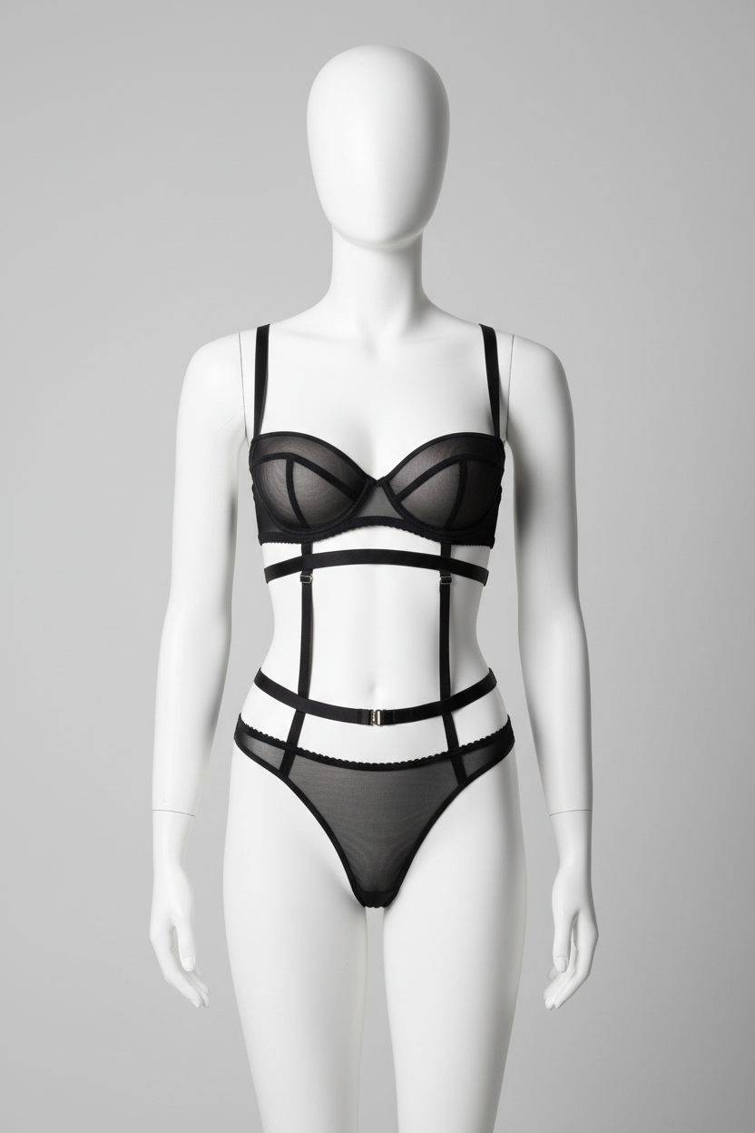 Women's Mesh Perspective Lingerie Set - High Waist Bra and Brief