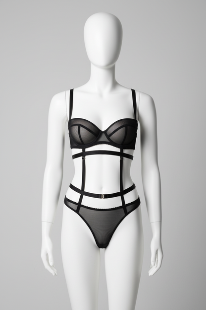 Women's Mesh Perspective Lingerie Set - High Waist Bra and Brief