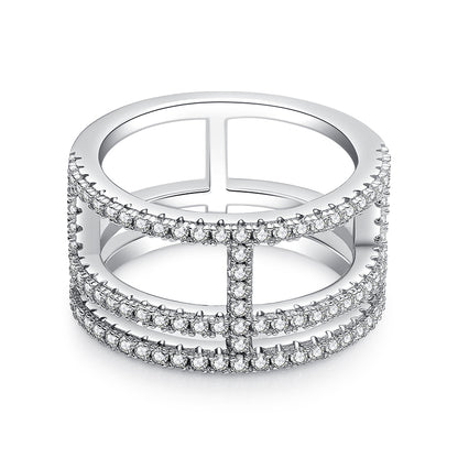 Moissanite Sterling Silver Ring - Platinum Plated Wedding Band