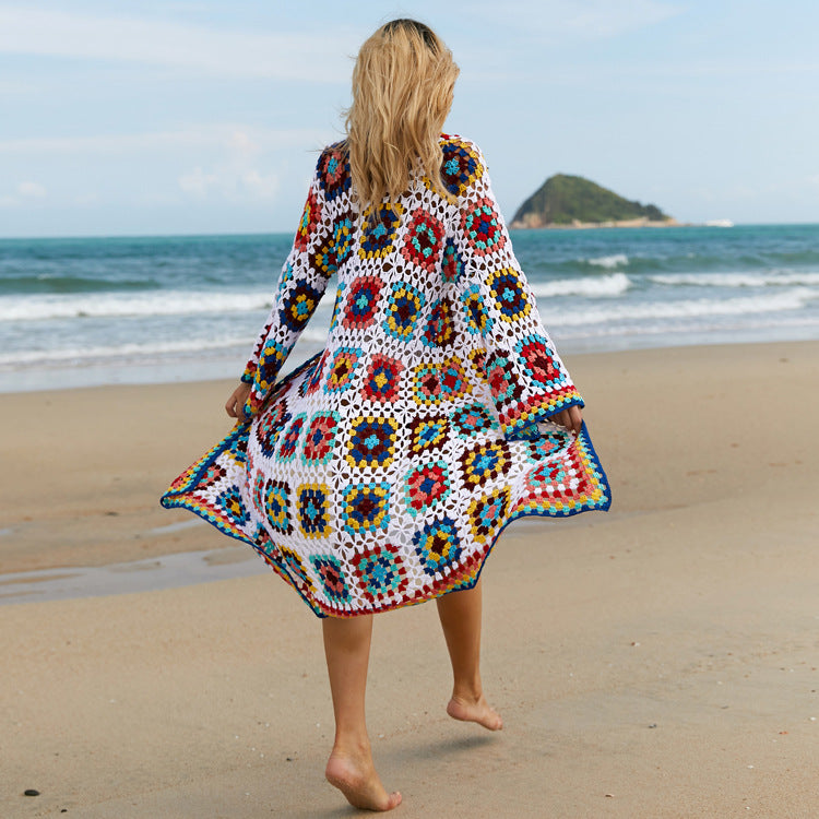 Hollow Crochet Beach Cardigan Dress - Lightweight Cotton Cover-Up