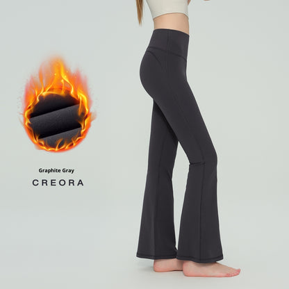 Women's High-Waisted Fleece Flare Pants - Thickened Wool-Lined Slim Fit Trousers