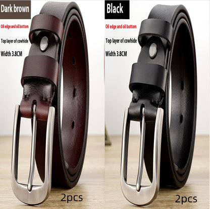 First Layer Cowhide Leather Belt - Men's Genuine Leather with Alloy Pin Buckle