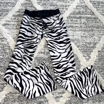 Striped Leopard Print High-Waist Drawstring Casual Trousers