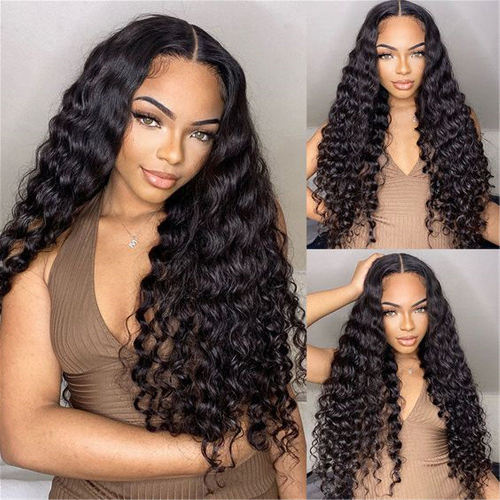 Real Human Hair Wig 13x4 Lace Deep Rolled Wavy - Natural Hair Mechanical Hand Weaving