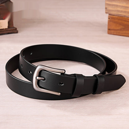 First Layer Cowhide Leather Belt - Women's Versatile Simple Design with Alloy Pin Buckle