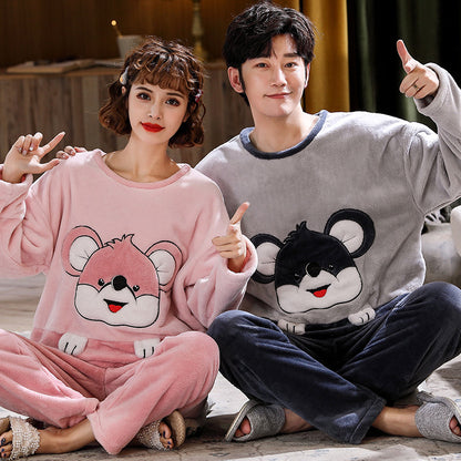 Couples Flannel Pajama Set - Warm Velvet Thickened Sleepwear for Men & Women