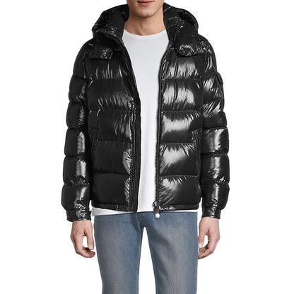Men's Rainproof Jacket with White Goose Down Filling - Hooded Coated Cloth Outerwear