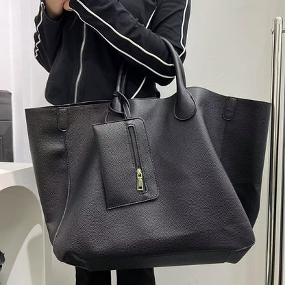 Women's Soft PU Leather Tote Bag - Urban Minimalist Shoulder Bag with Pendant