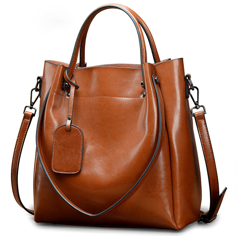 Women's Genuine Leather Handbag - Oil Wax Cowhide