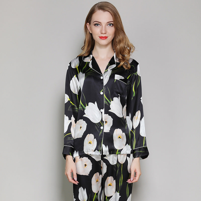 Luxe Silk Long-Sleeve Pajama Set - Two-Piece Sleepwear