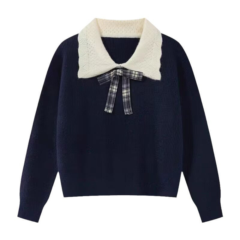 Women's Preppy Color-Block Peter Pan Collar Sweater - Fall Winter Pullover