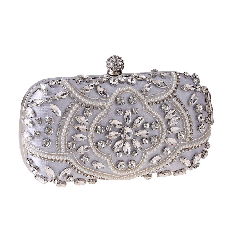 Diamond-Studded Ladies Evening Bag - Pearl Embellished Banquet Clutch