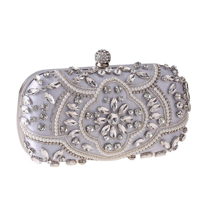 Diamond-Studded Ladies Evening Bag - Pearl Embellished Banquet Clutch