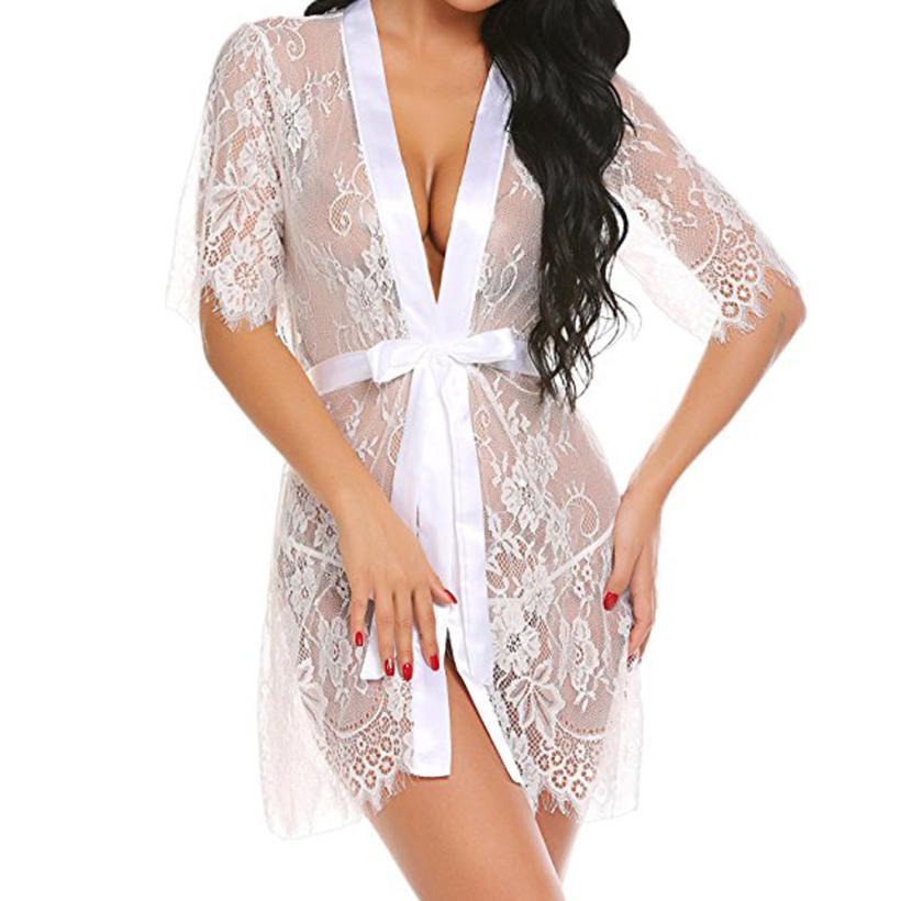 Women's Lace Sleepwear - V-Neck Polyester Pajamas