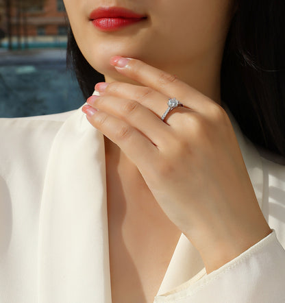1 Carat Moissanite Sterling Silver Ring - Platinum Plated Wedding Band