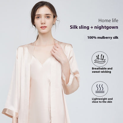 Women's Luxe Silk Slip Nightdress - 100% Pure Silk with V-Neck and Adjustable Spaghetti Straps