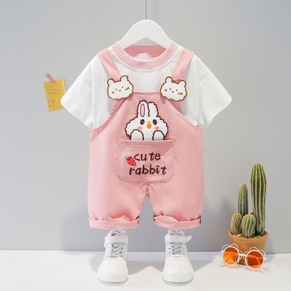 Baby Summer Cotton Overalls Set - Short Sleeve Top with Adjustable Straps