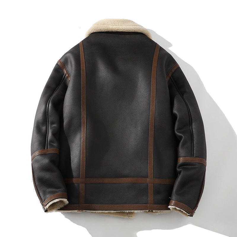 Plus Size Polo Collar Fleece-Lined Jacket - Thickened Fur Winter Coat