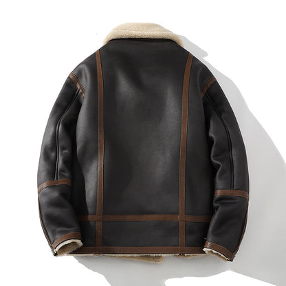 Plus Size Polo Collar Fleece-Lined Jacket - Thickened Fur Winter Coat
