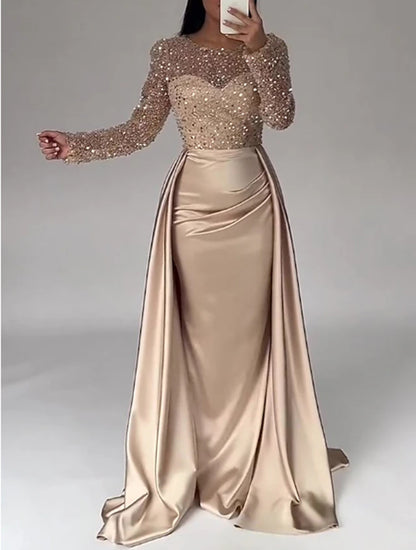 Sequin Long Sleeve Flared Hem Maxi Evening Gown | Elegant Formal Dress