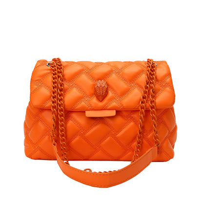Women's Quilted Chain Shoulder Bag - Embossed Plaid Crossbody Purse