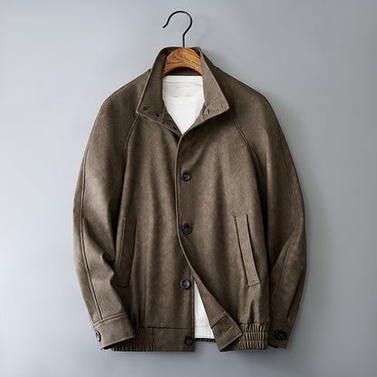 Casual Korean Retro Two-Tone Men's Synthetic Leather Coat - Short Loose Fit Jacket