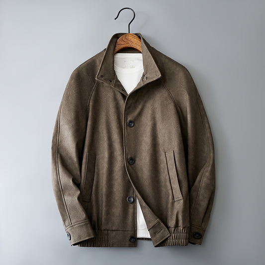 Casual Korean Retro Two-Tone Men's Synthetic Leather Coat - Short Loose Fit Jacket