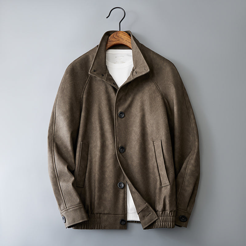 Casual Korean Retro Two-Tone Men's Synthetic Leather Coat - Short Loose Fit Jacket