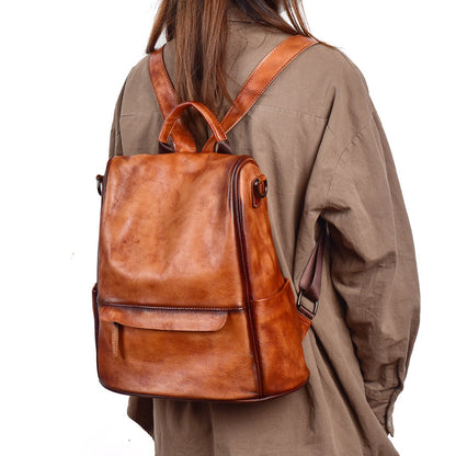 Women's Genuine Leather Anti-Theft Backpack - Luxury Travel Bag with Laptop Compartment