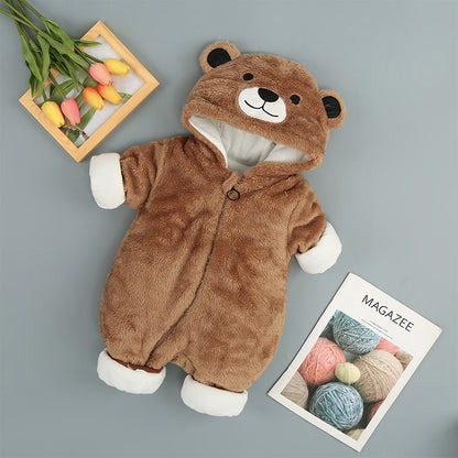 Baby Hooded Cotton Romper - Thickened Winter Onesie with Zipper