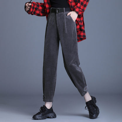 High Waist Cropped Corduroy Trousers - Women's Loose Fit Tooling Pants