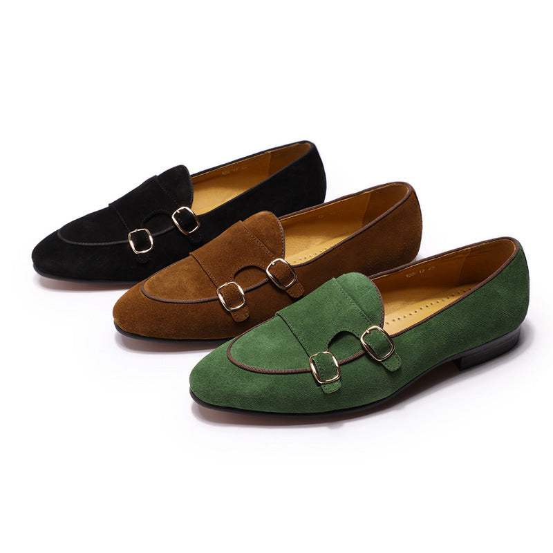 Women's Frosted Cowhide Suede High-End Dress Shoes - Double Monk Strap for Weddings & Formal Events