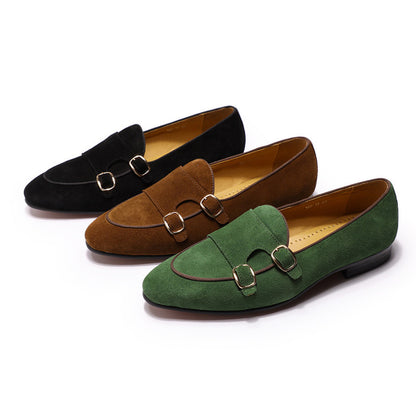 Women's Frosted Cowhide Suede High-End Dress Shoes - Double Monk Strap for Weddings & Formal Events
