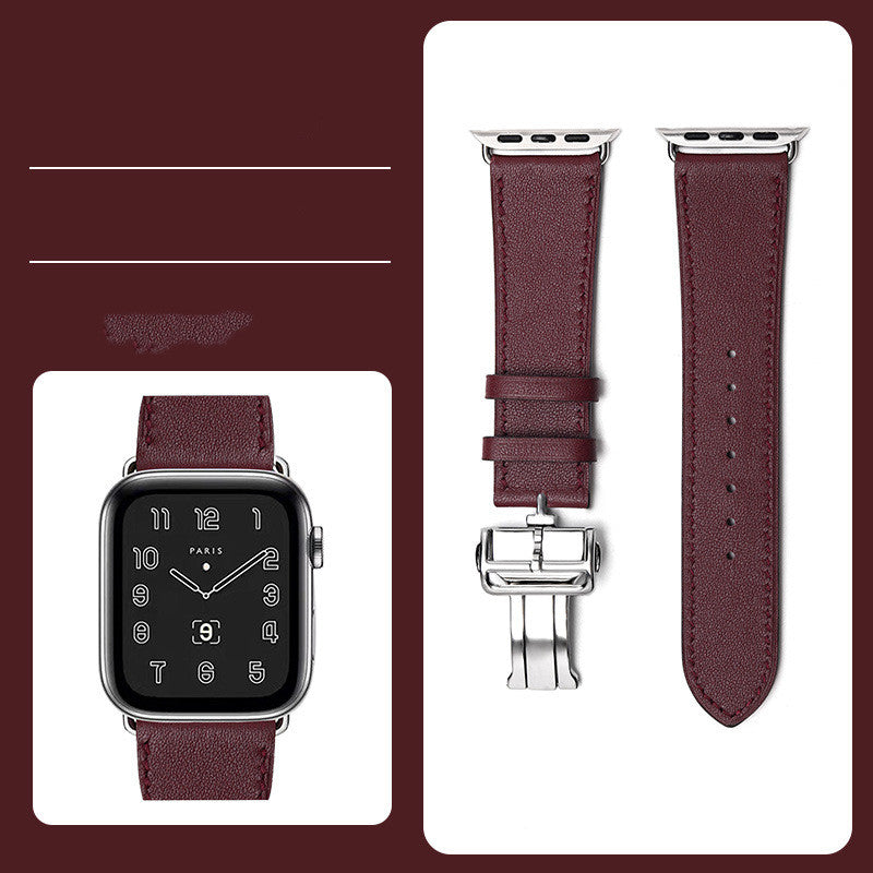 Premium Leather Smartwatch Strap with Butterfly Clasp - Hand-Stitched Band