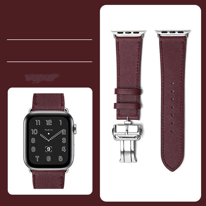Premium Leather Smartwatch Strap with Butterfly Clasp - Hand-Stitched Band
